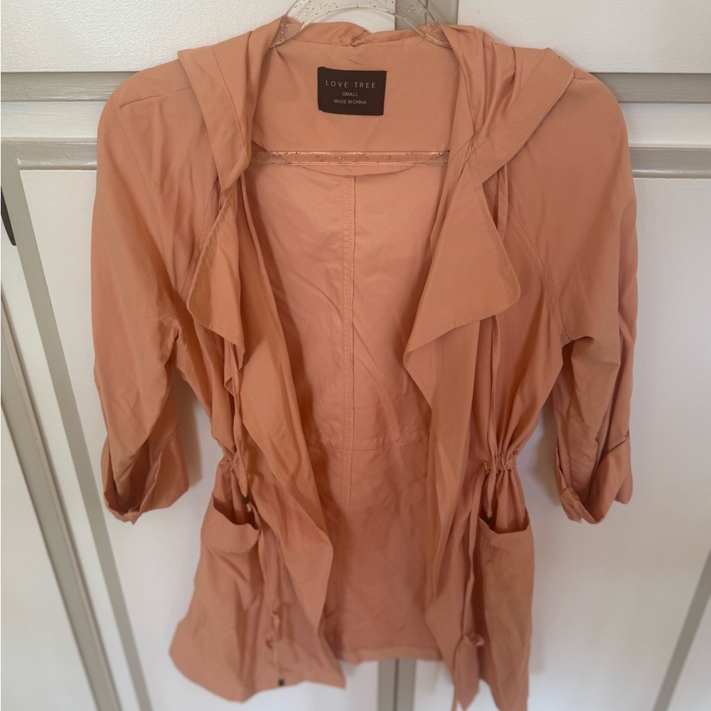 Love Tree Hooded Open-Front Jacket in Dusty Peach
